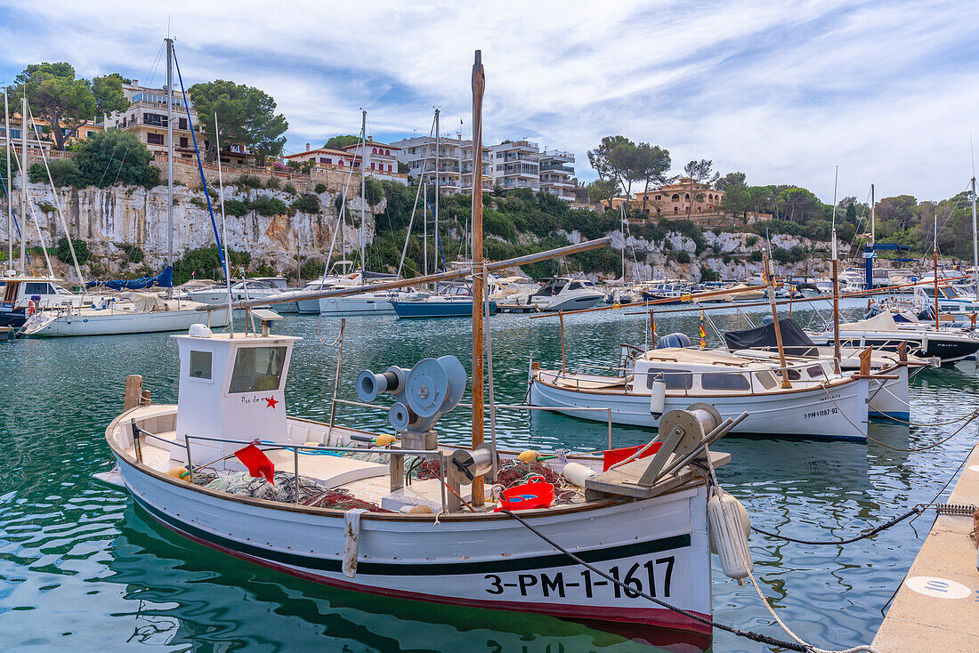 View of boats in Port Manacor, Porto Cristo, Majorca, Balearic Islands, Spain, Mediterranean, Europe