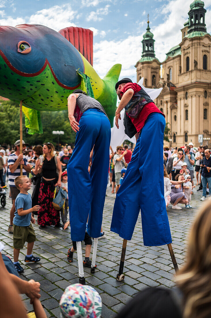 Parade of puppets from Marián Square to Old Town Square during the Prague Street Theatre Festival Behind the Door, Prague, Czech Republic