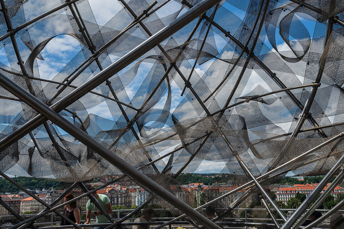 Rooftop bar with a view at The Dancing House, or Ginger and Fred (Tancící dum), is the nickname given to the Nationale-Nederlanden building on the Rašínovo nábreží in Prague, Czech Republic.