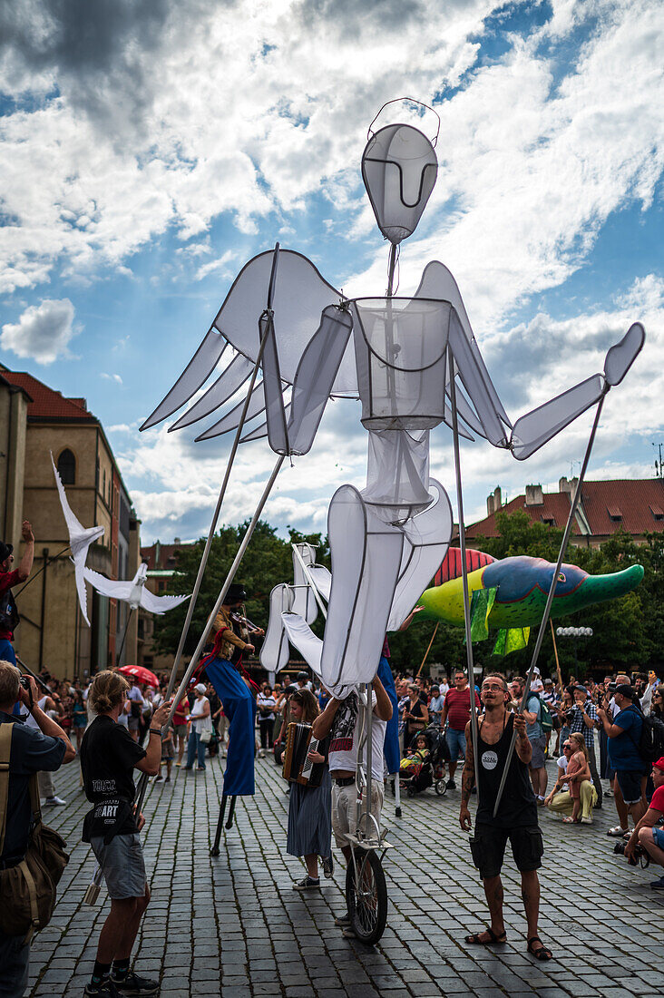 Parade of puppets from Marián Square to Old Town Square during the Prague Street Theatre Festival Behind the Door, Prague, Czech Republic