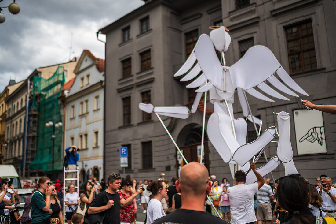 Parade of puppets from Marián Square to Old Town Square during the Prague Street Theatre Festival Behind the Door, Prague, Czech Republic