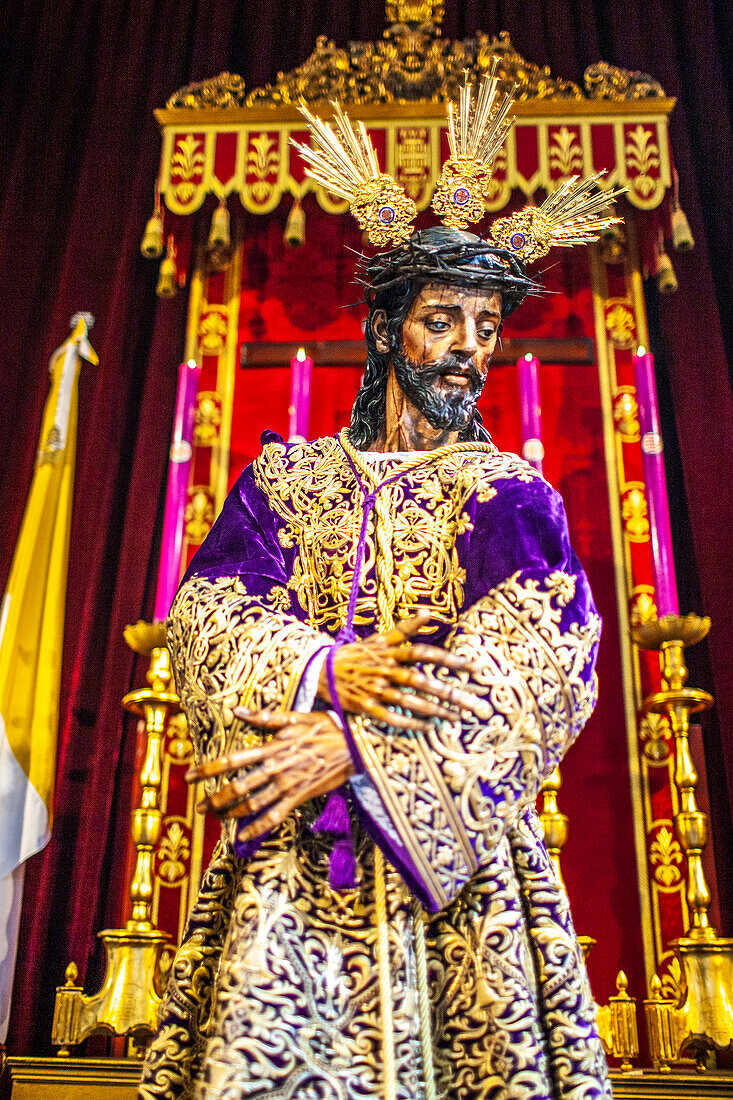 Nuestro Padre Jesus Nazareno statue from the 17th century displayed during Semana Santa in Sevilla, Spain.