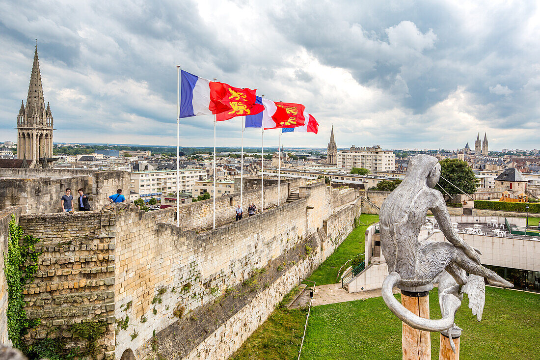 A scenic view of Caen from the historical castle in Normandy, France, showcasing the city's architecture and landmarks.