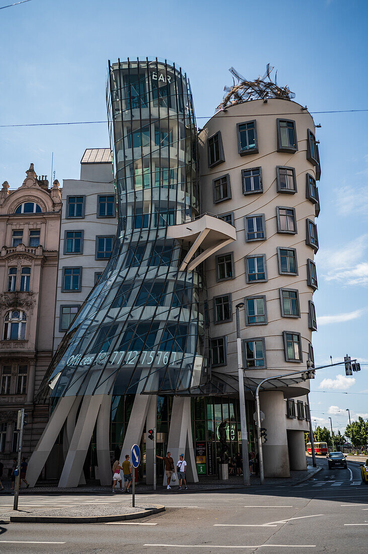 The Dancing House, or Ginger and Fred (Tancící dum), is the nickname given to the Nationale-Nederlanden building on the Rašínovo nábreží in Prague, Czech Republic.