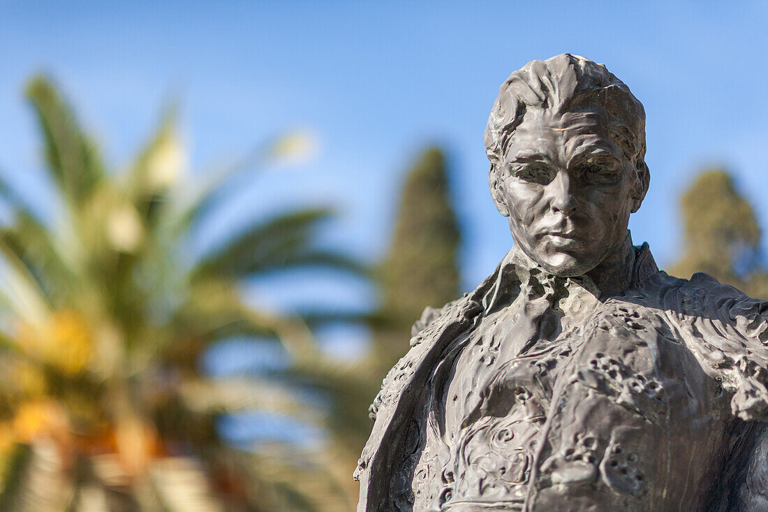 Close up of the statue of Francisco Rivera Paquirri, a famous bullfighter, located at Cementerio de San Fernando in Sevilla, Andalucia.