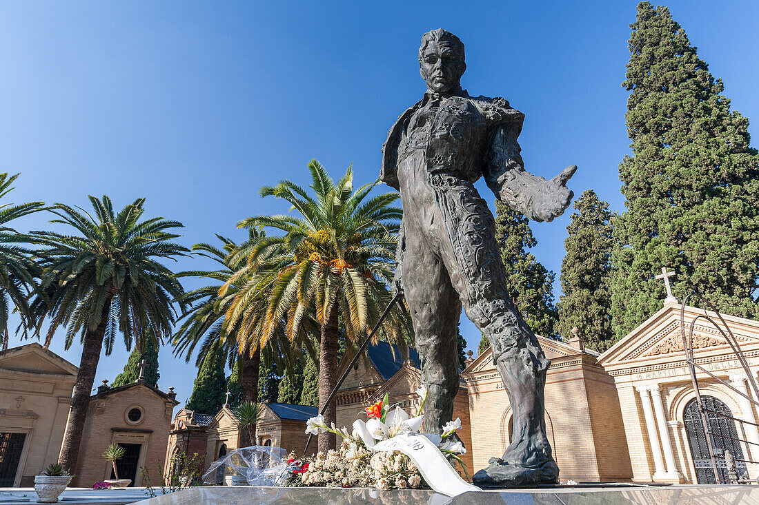 Close up of the statue of famous torero Francisco Rivera Paquirri located in Cementerio de San Fernando, Sevilla, Andalucia, Spain.