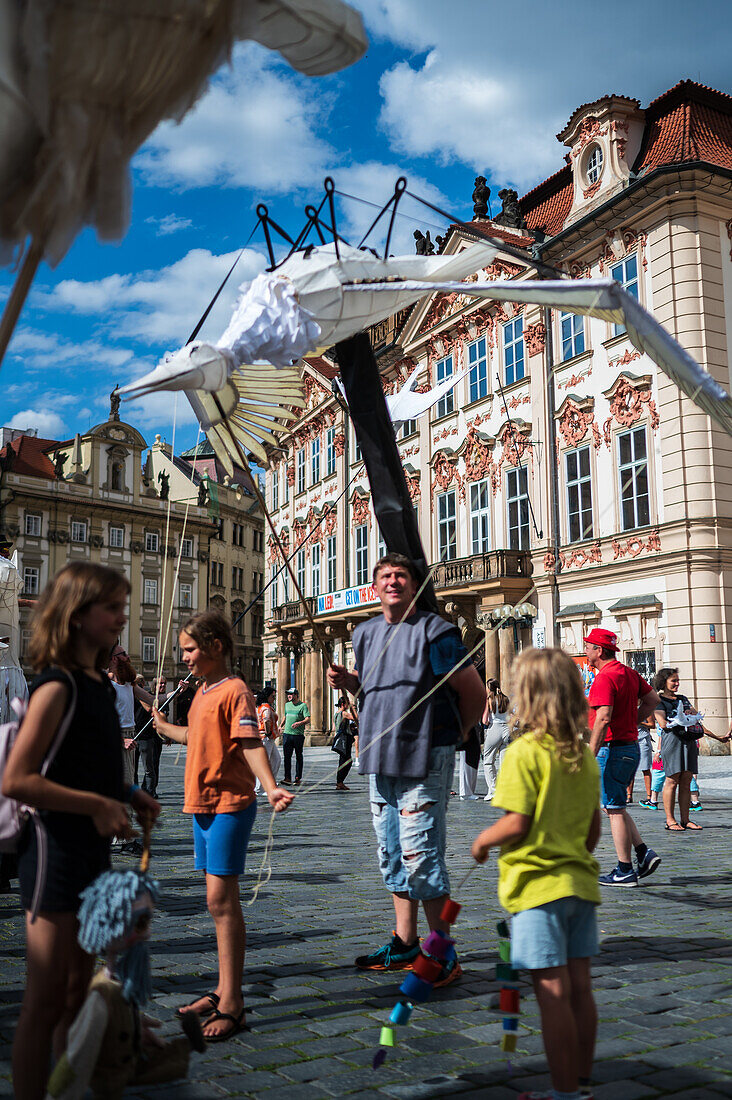 Parade of puppets from Marián Square to Old Town Square during the Prague Street Theatre Festival Behind the Door, Prague, Czech Republic