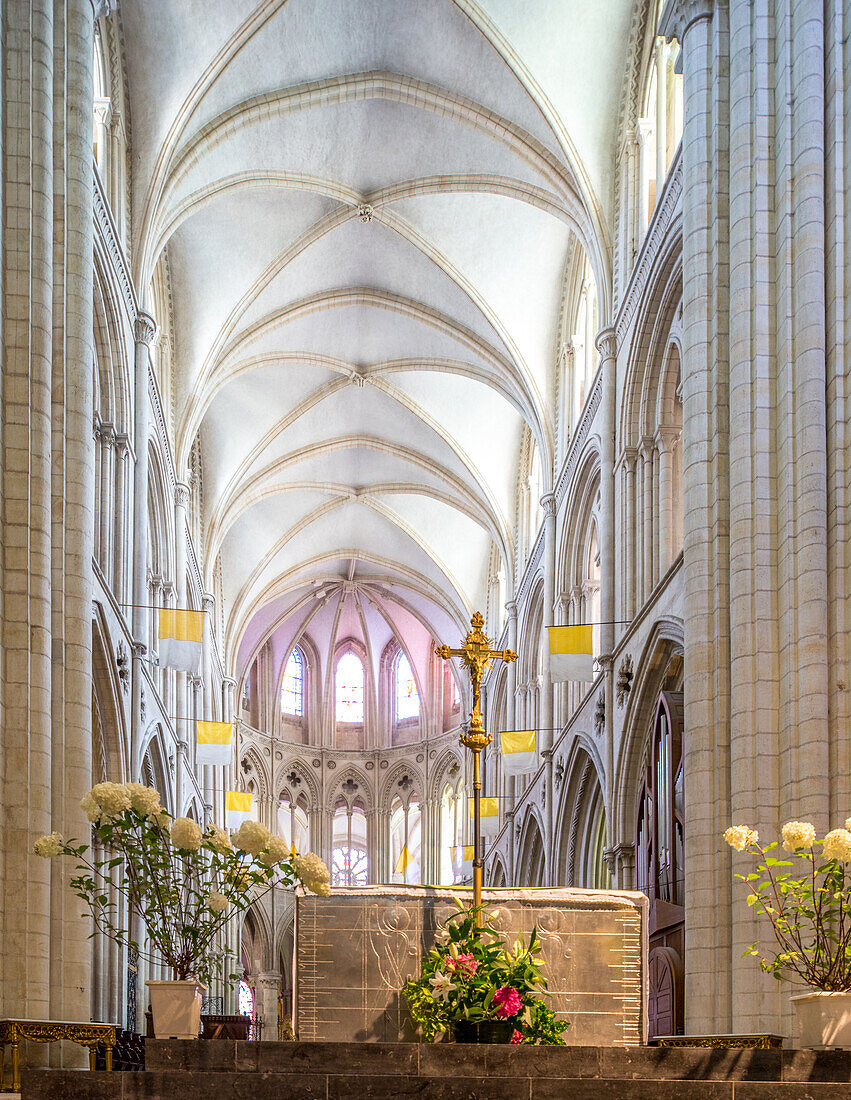 Beautiful interior view of Men's Abbey, church of Saint Etienne, located in Caen, Normandy, France