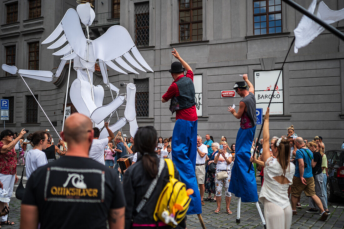 Parade of puppets from Marián Square to Old Town Square during the Prague Street Theatre Festival Behind the Door, Prague, Czech Republic