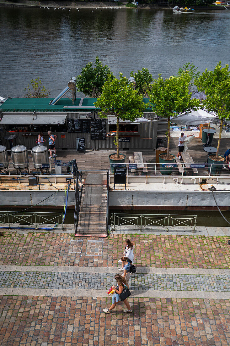 Floating restaurants on Vltava river, Prague, Czech Republic