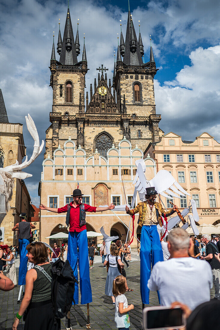 Parade of puppets from Marián Square to Old Town Square during the Prague Street Theatre Festival Behind the Door, Prague, Czech Republic