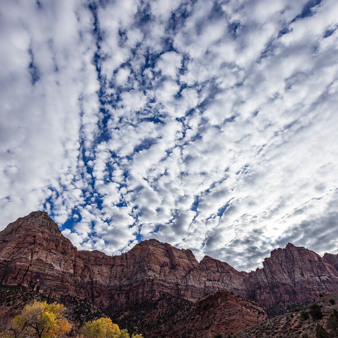 Textural clouds over rock formations in Zion National Park