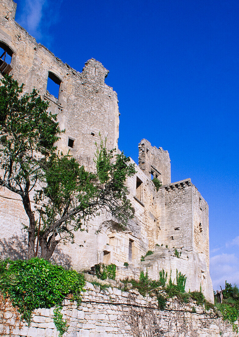 Ruins of Castle Marquis de Sade against clear sky