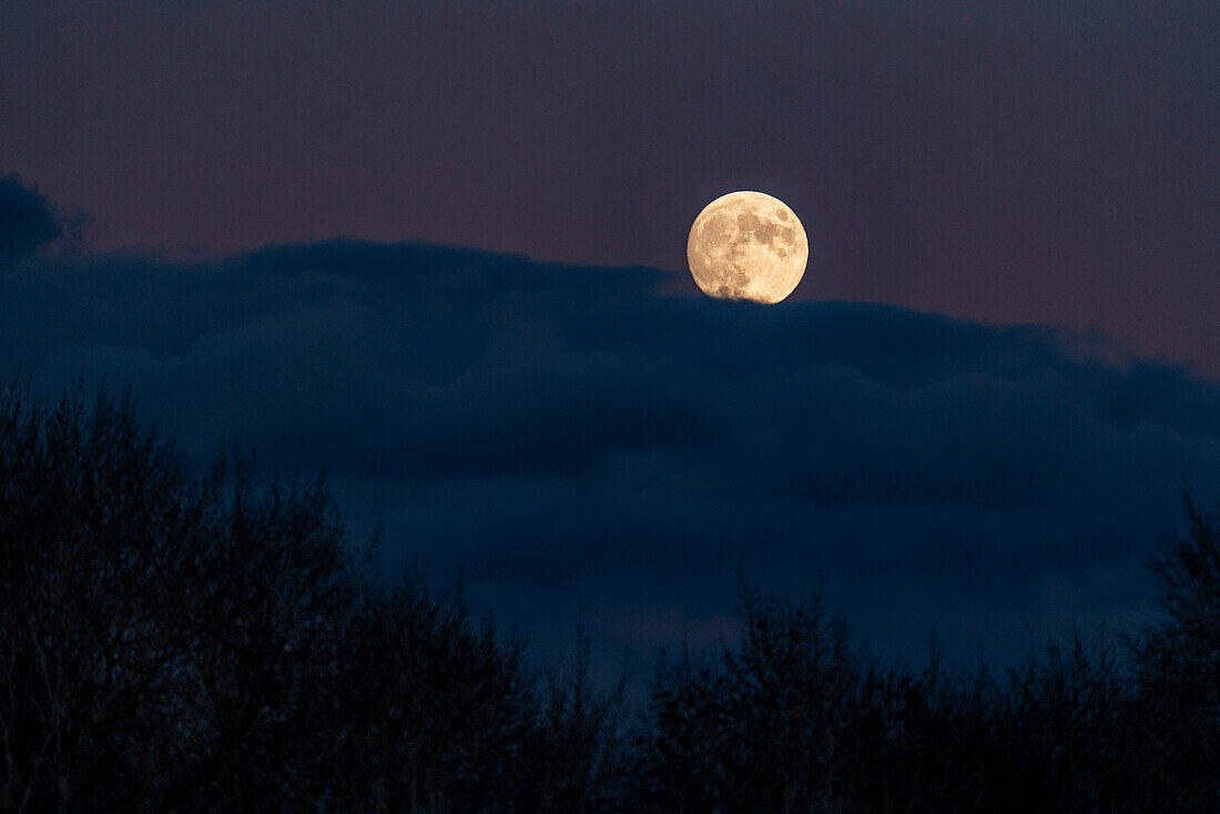 Full moon rising over clouds