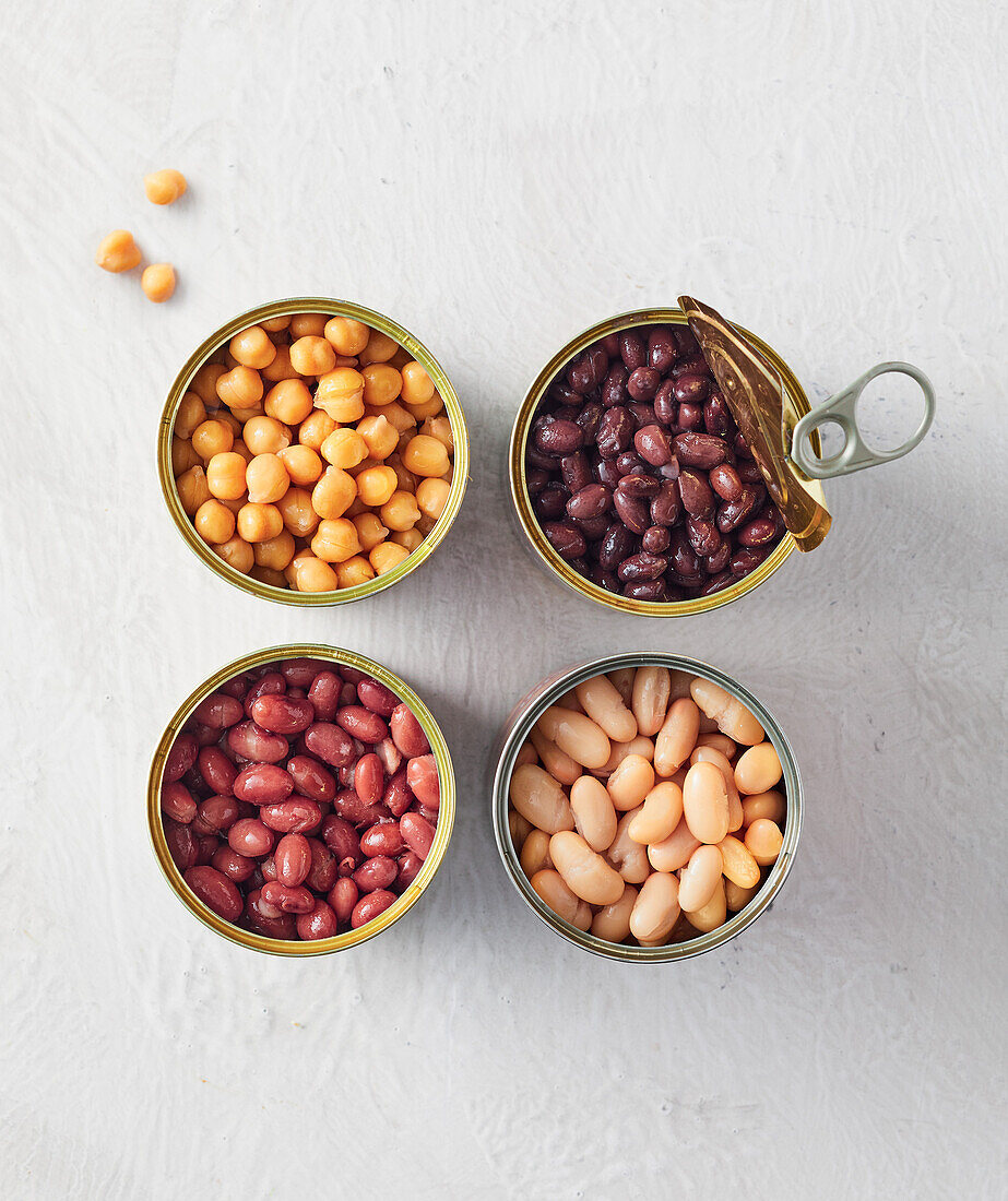 Assorted tinned beans and chickpeas from above