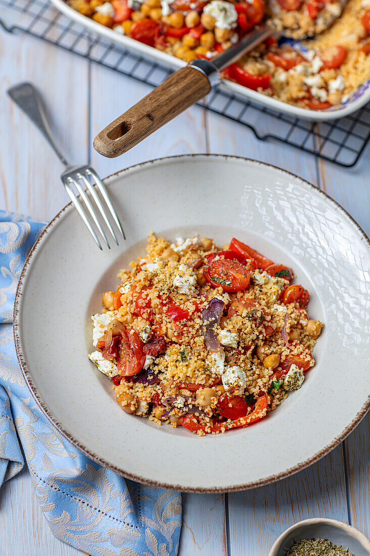 Couscous with baked vegetables and feta