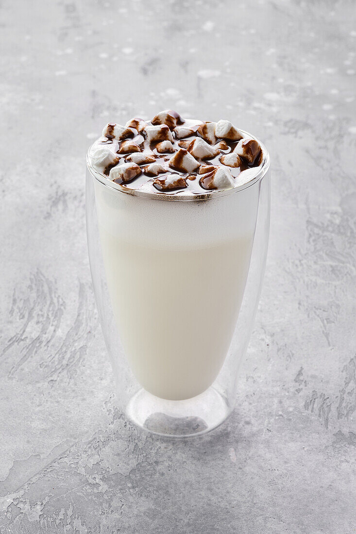 Vanilla milkshake with marshmallows and caramel