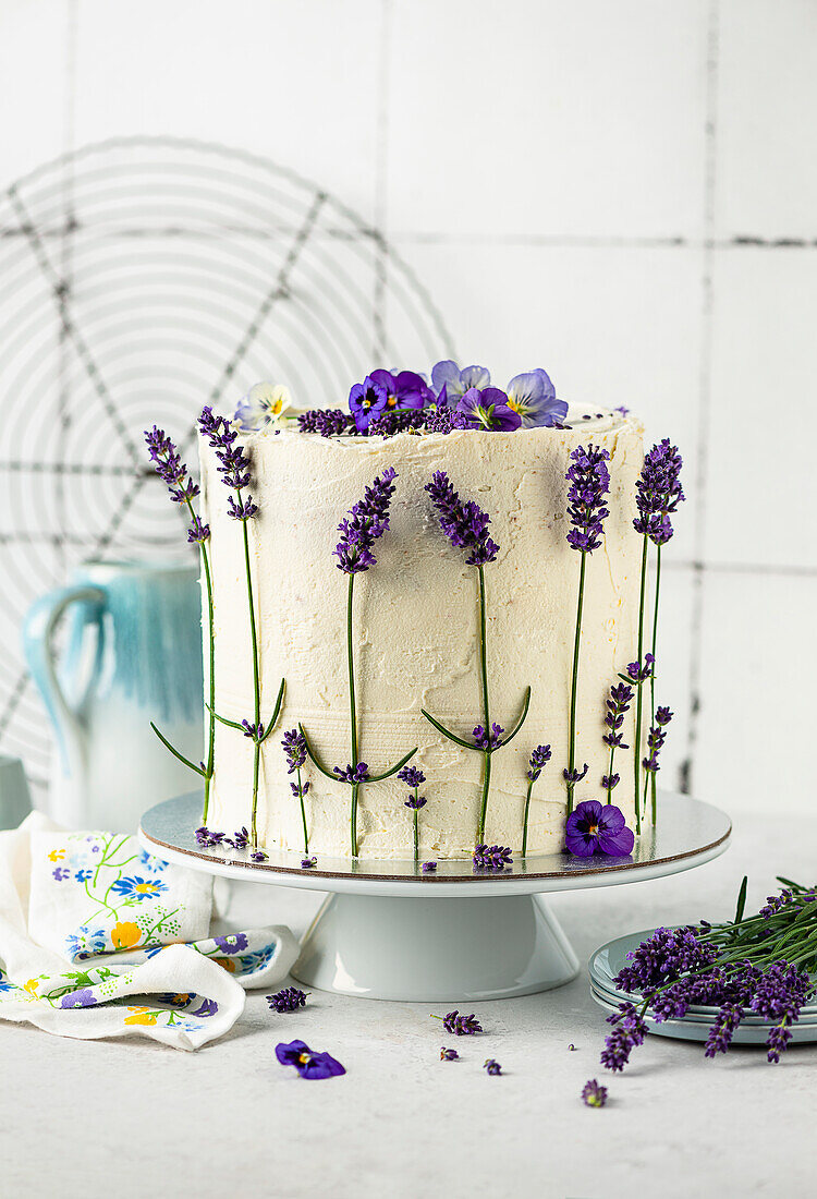 Festive buttercream sponge cake with lavender