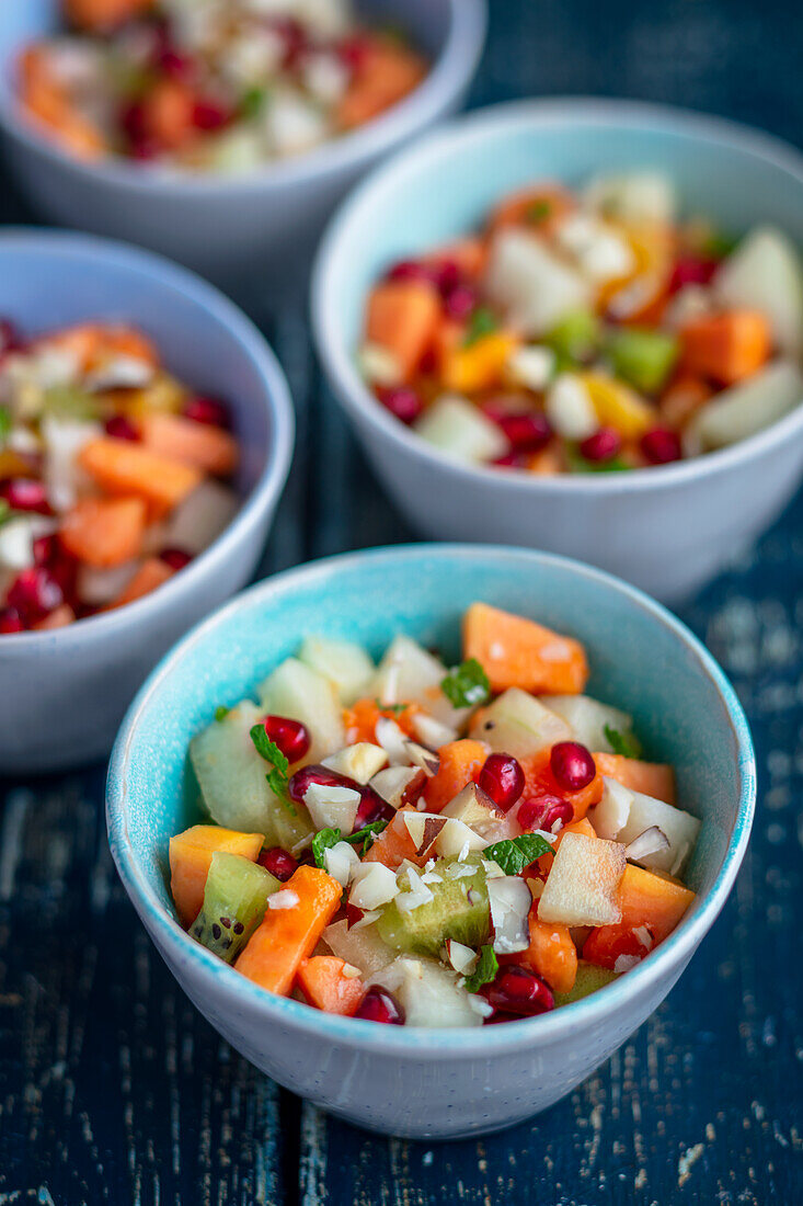 Papaya, melon and kiwi salad with mint