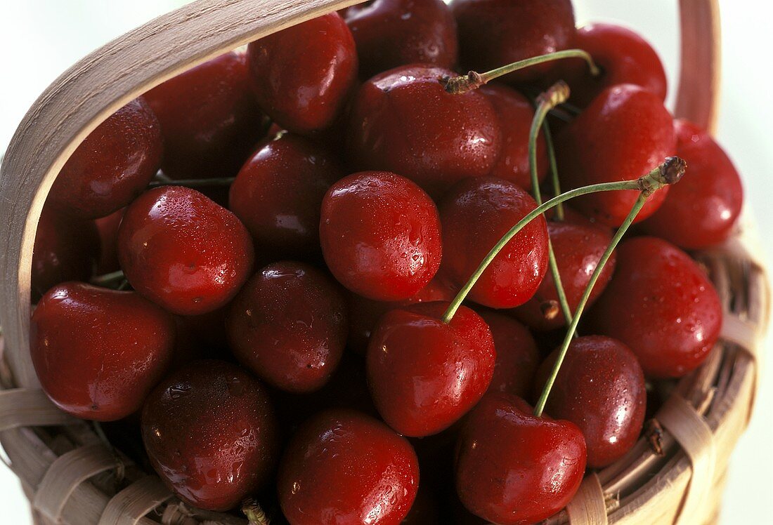 Red Cherries in a Basket, Close Up
