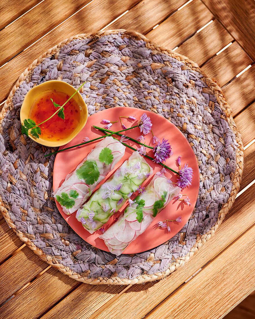 Summer rolls with vegetables and dip