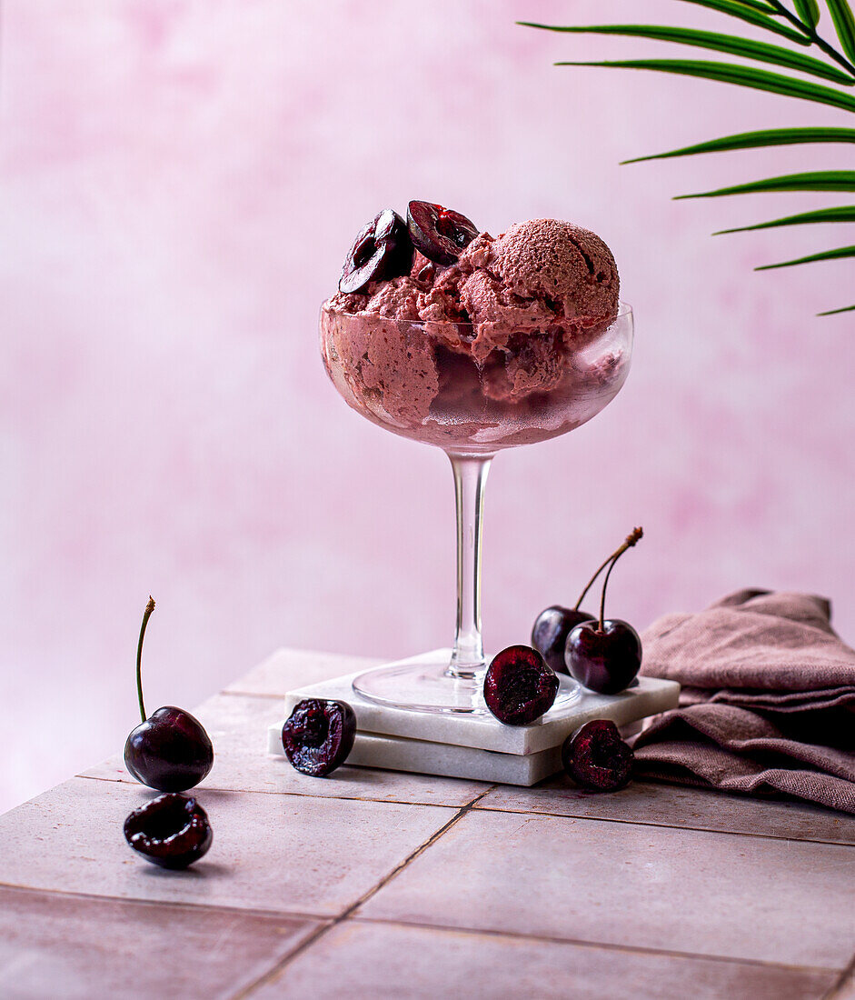 Cherry and kefir ice cream