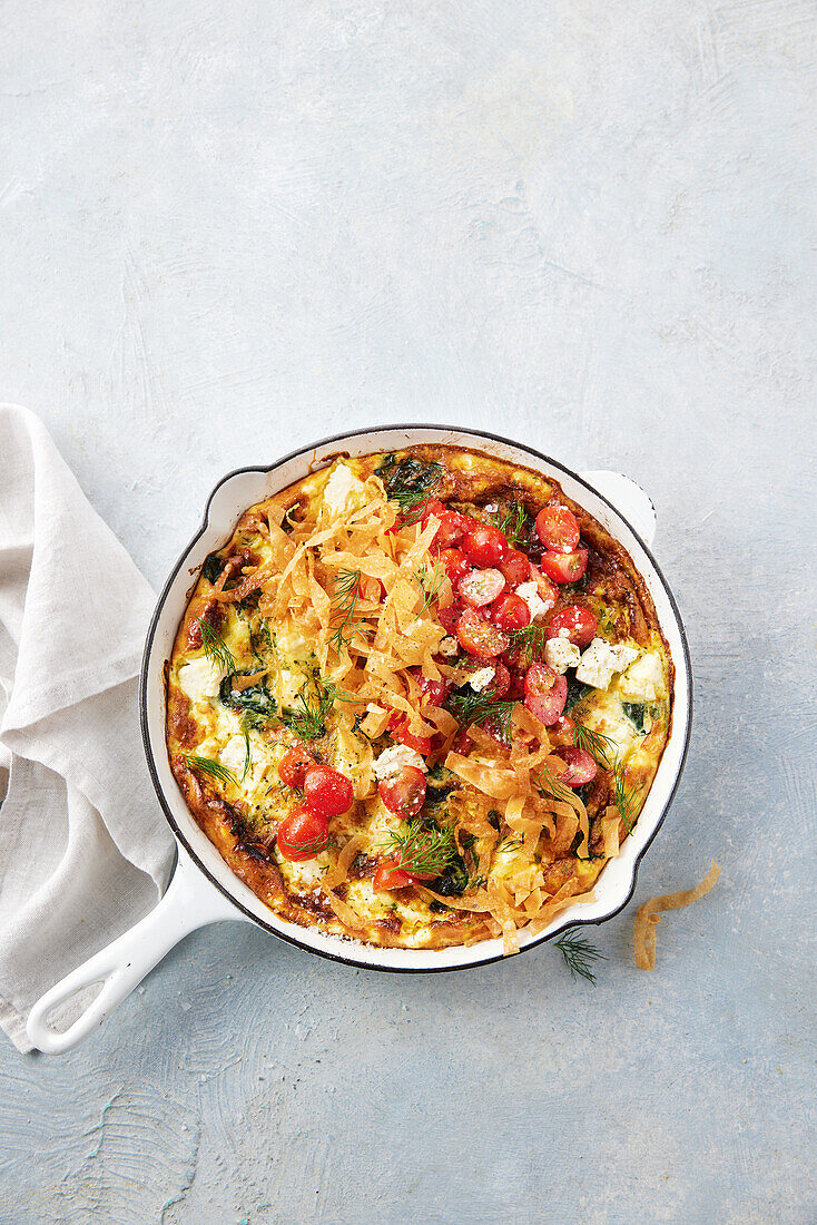 Spinach frittata with tomatoes and feta