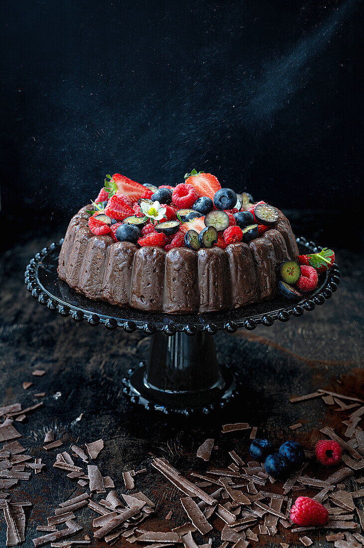 Chocolate almond cake with berries