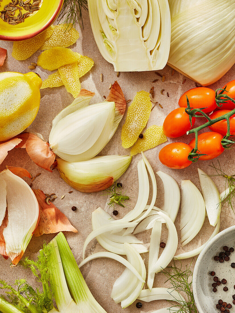 Ingredients for fennel confit