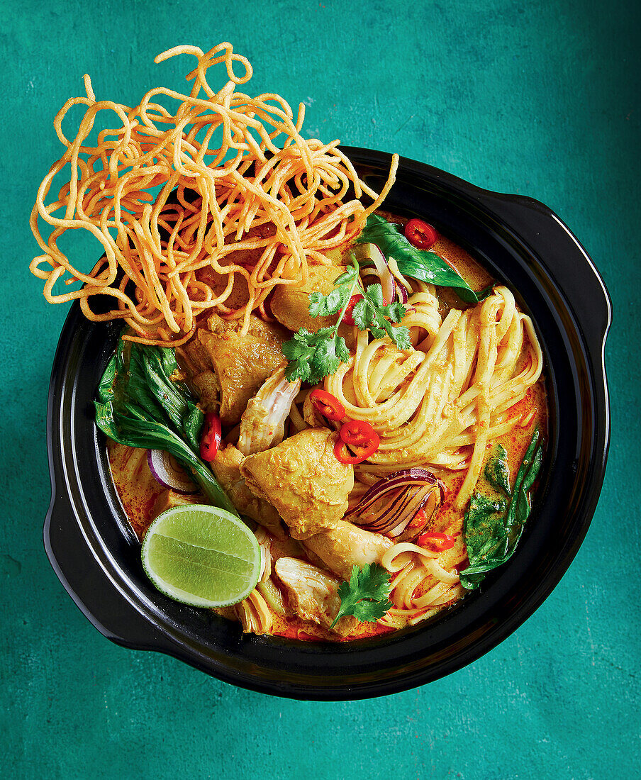 Khao Soi - Thai curry noodle soup with chicken from the slow cooker