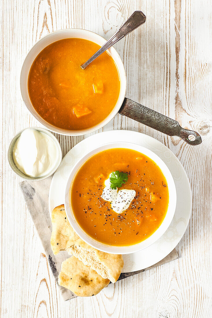 Carrot and sweet potato soup with coriander