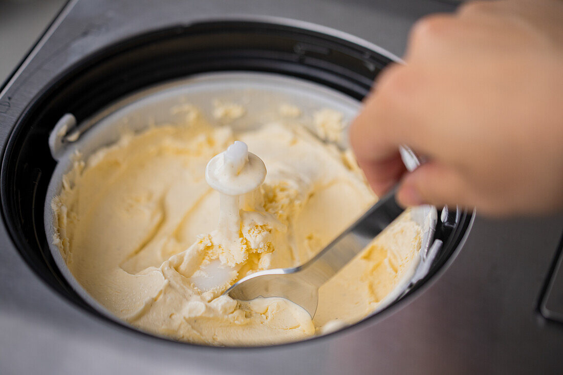 Homemade vanilla ice cream from the ice cream maker