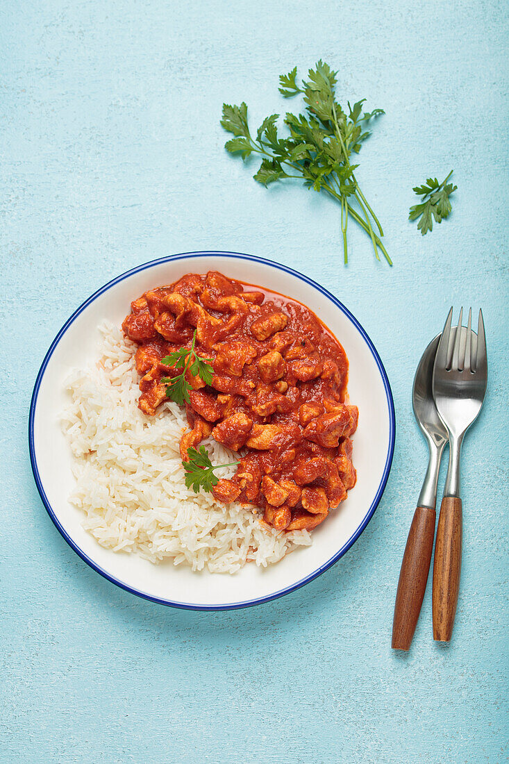 Chicken curry with basmati rice and chapati