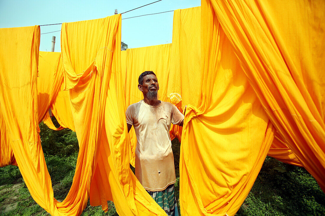 Fabric drying at dyeing factory, Bangladesh