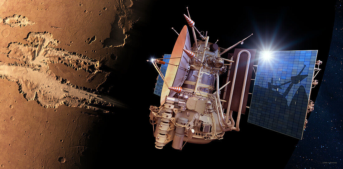 Mars 3 orbiter above Valles Marineris, illustration