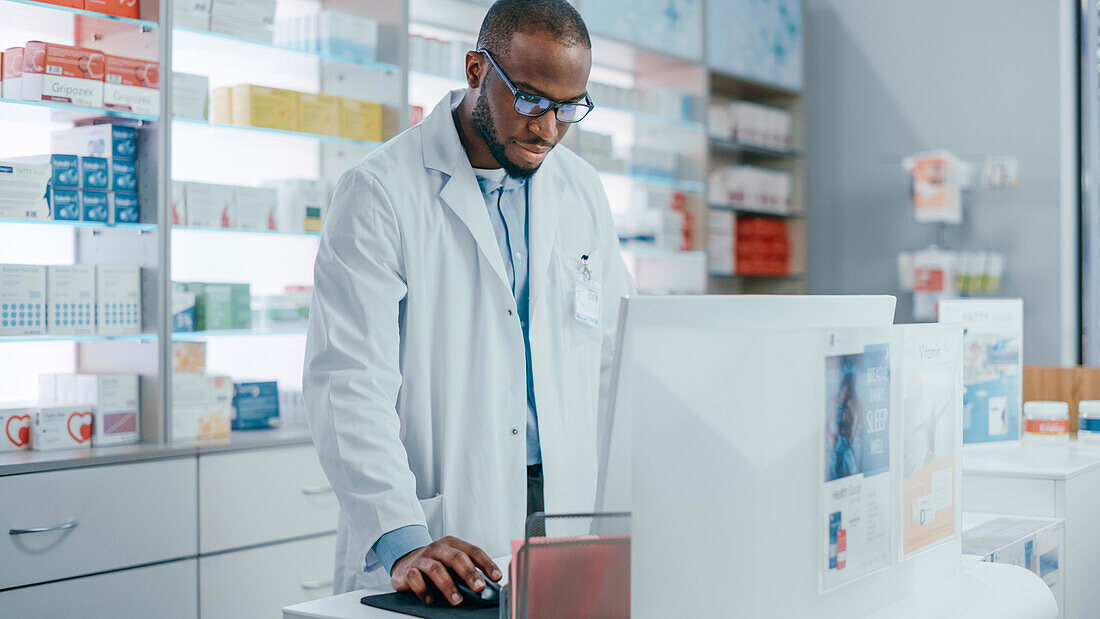 Pharmacist at pharmacy counter