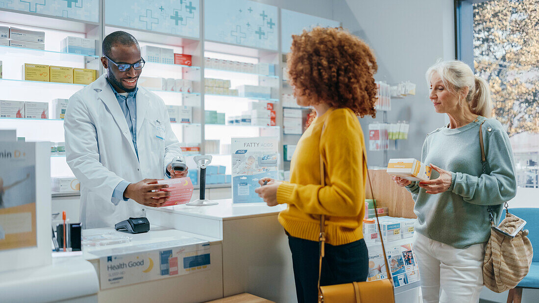 Female customer at pharmacy checkout