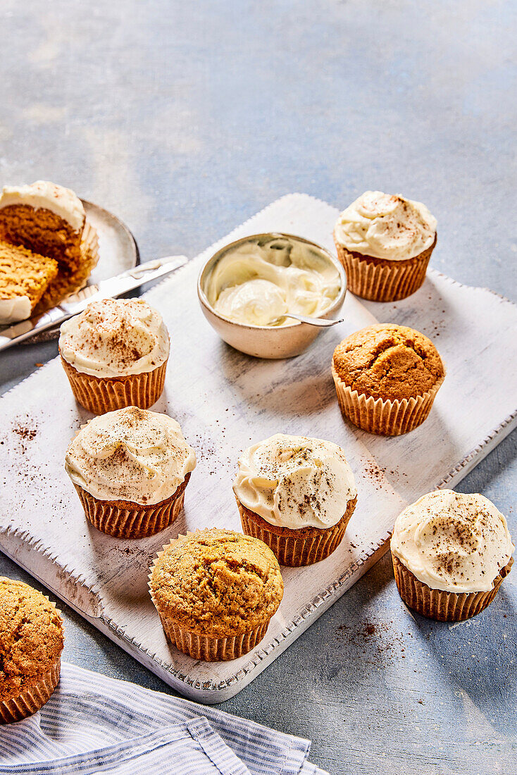 Pumpkin muffins with cream cheese frosting