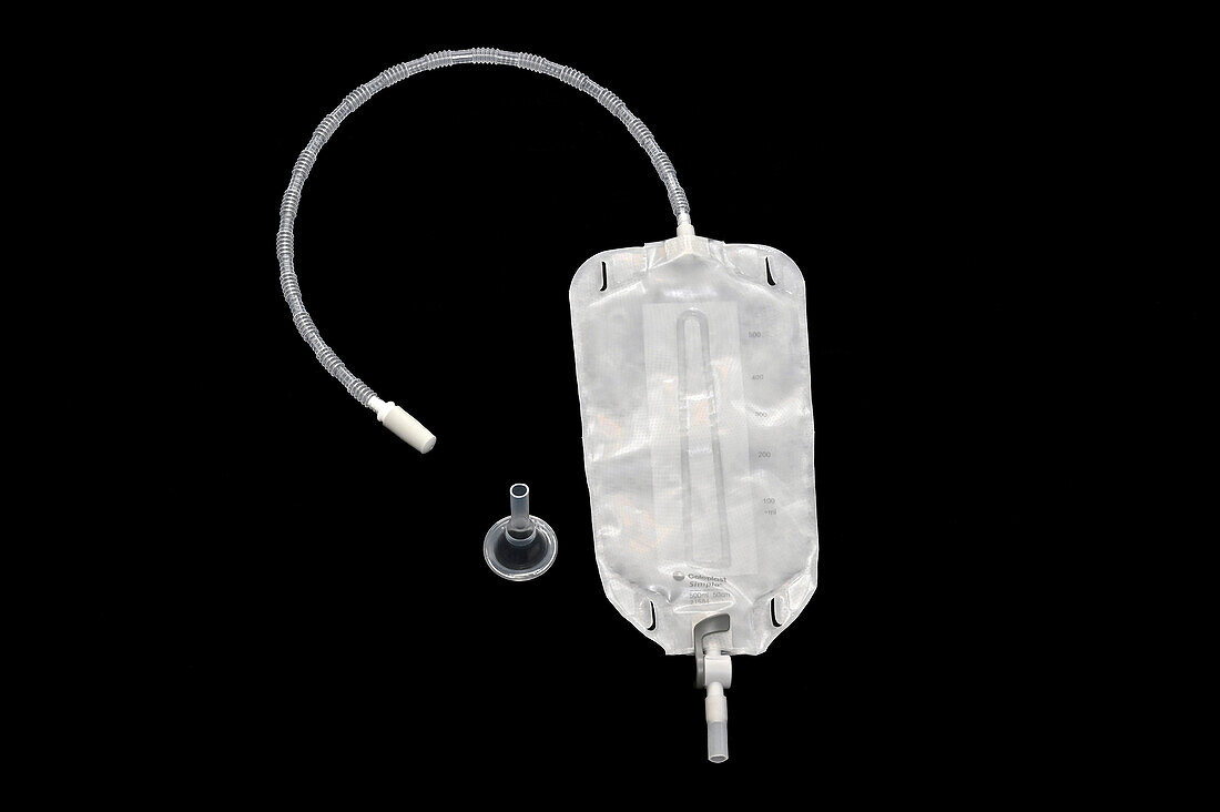 Catheter and urine collection bag