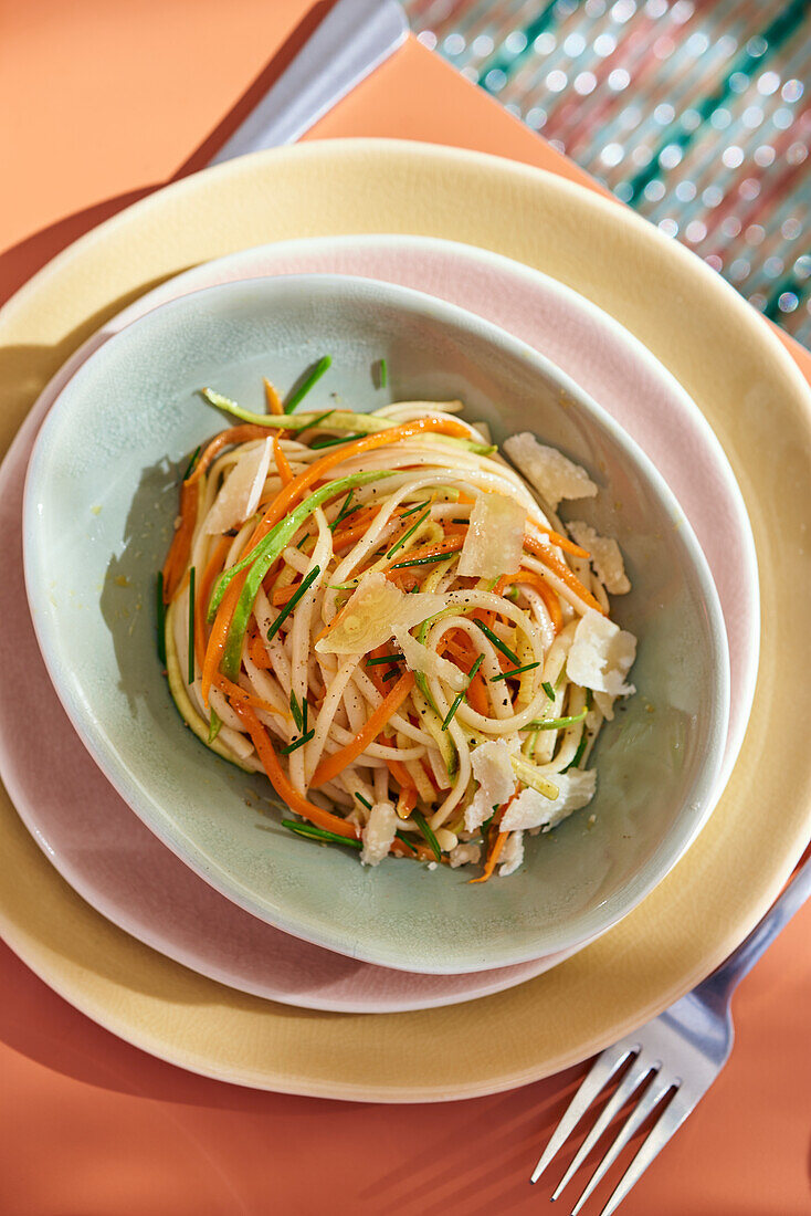 Courgette and carrot pasta salad with parmesan