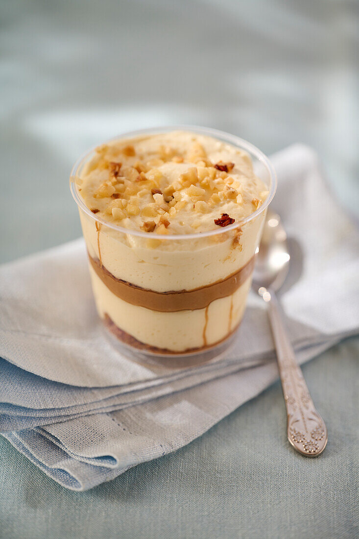 Tiramisu with hazelnut cream in a glass