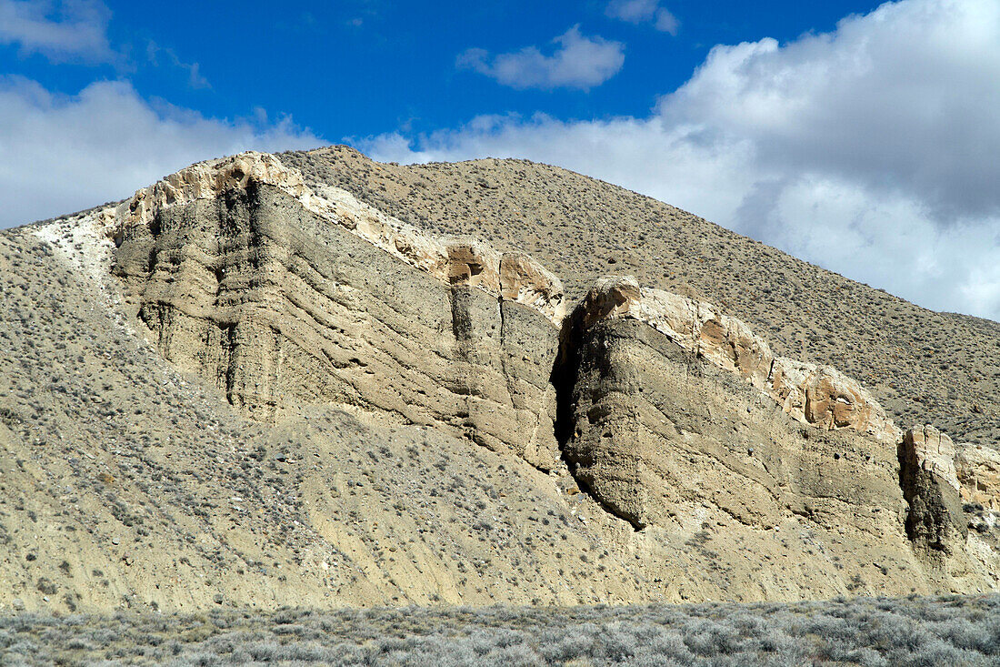 Tilted ash bed and fanglomerate, Death Valley, California, USA