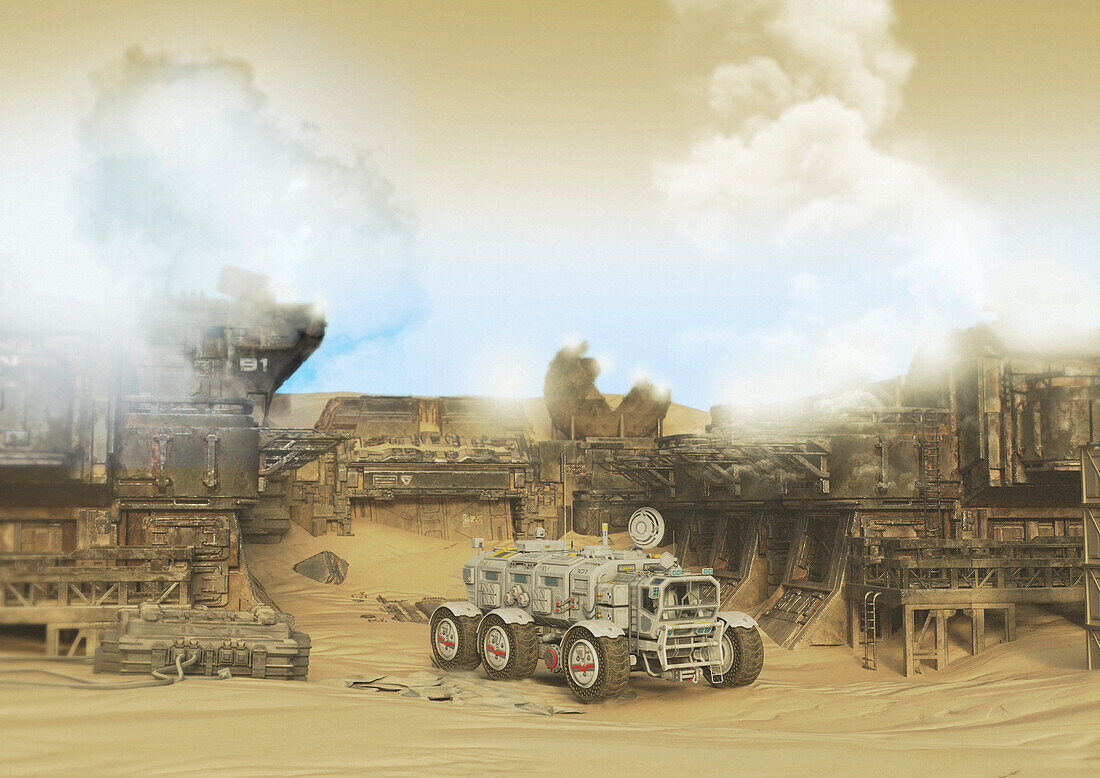 Mining facility on Mars, illustration