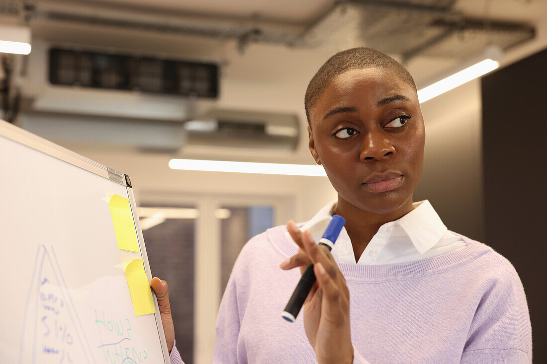 Woman looking sideways in office