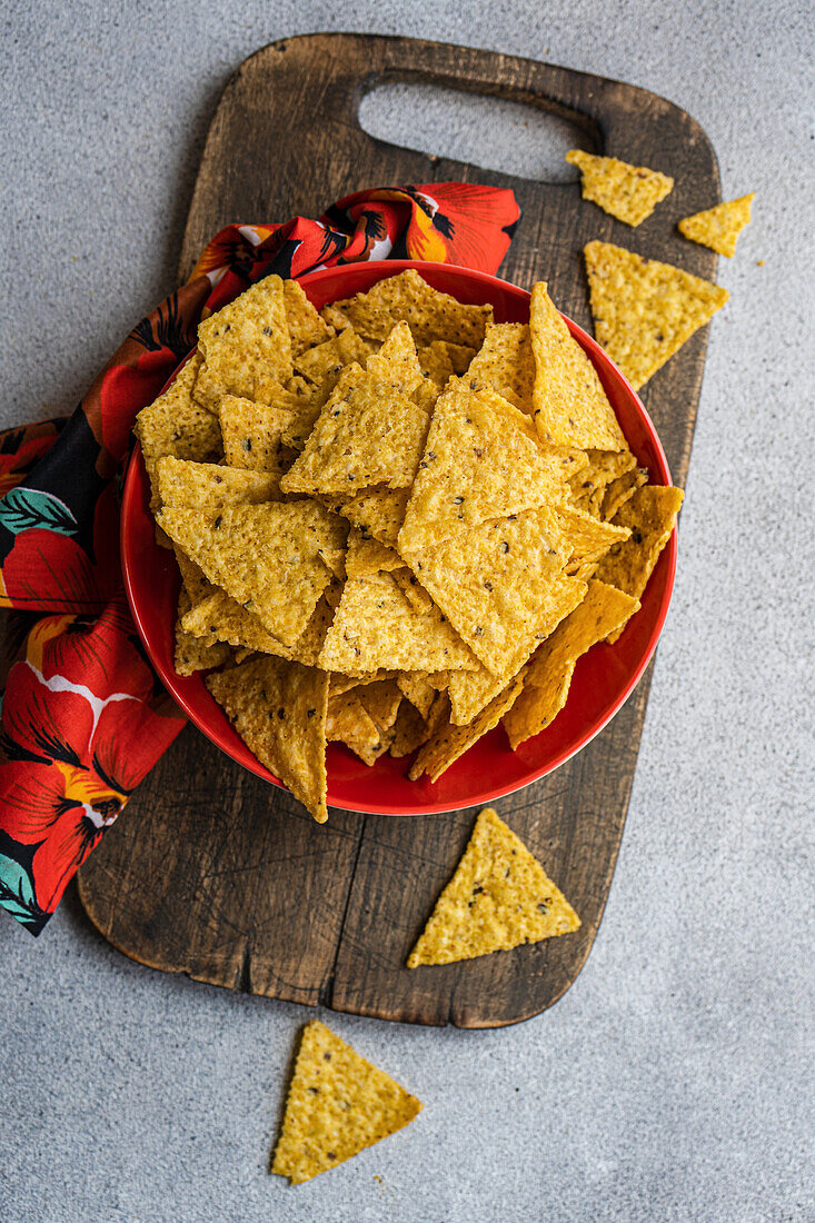 Bowl of spicy corn tortilla chips