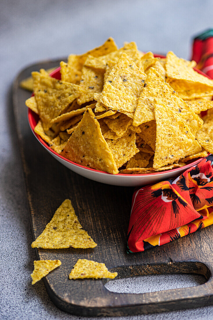 Bowl of spicy corn tortilla chips