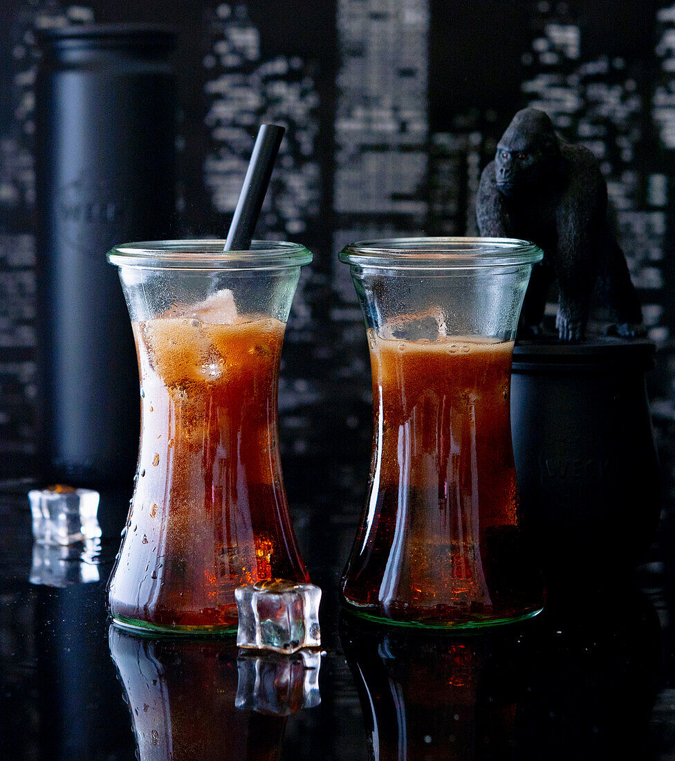 Refreshing cold brew coffee with ice cubes