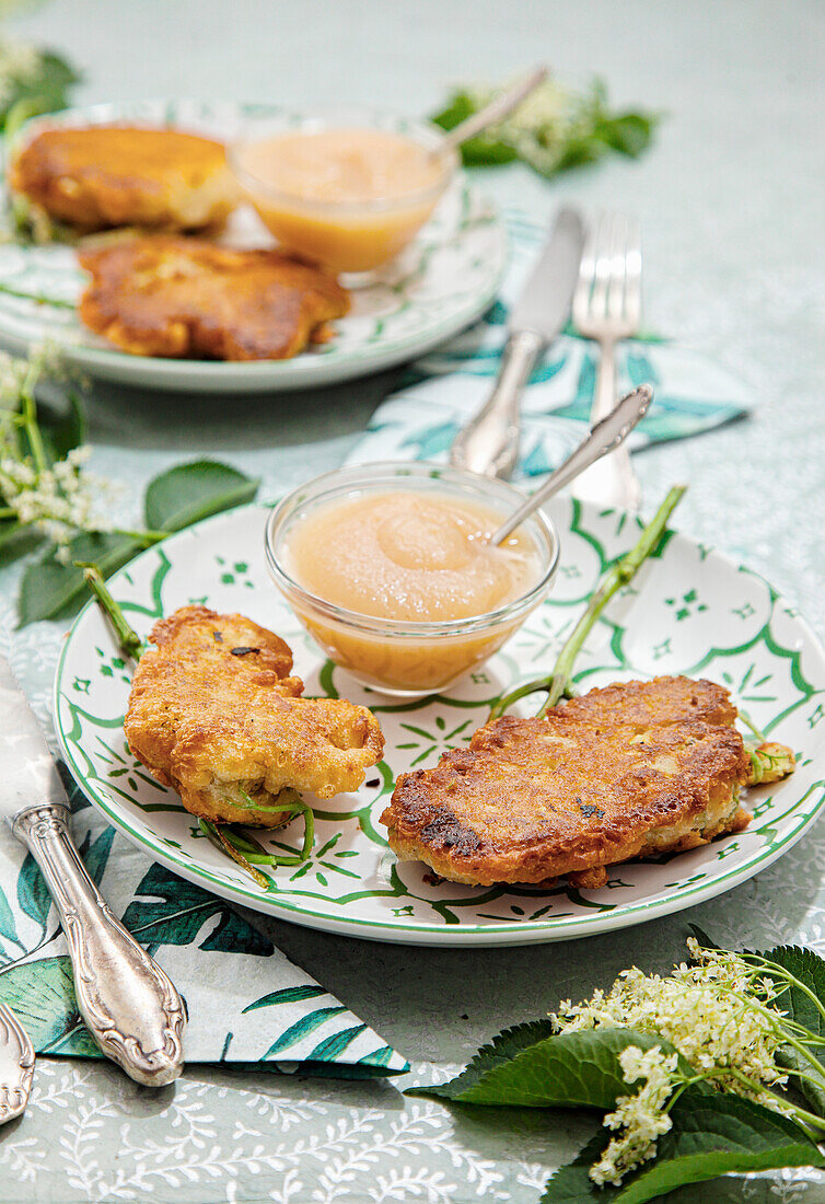 Elderflower pancakes with apple sauce