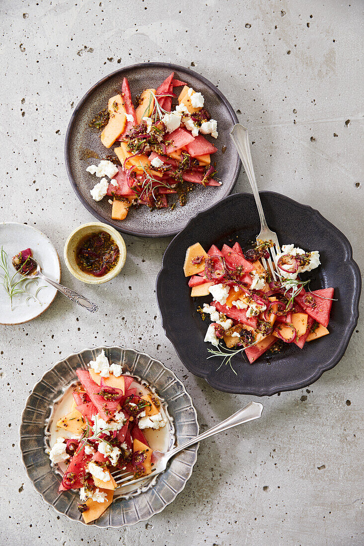 Melonen-Feta-Salat mit Currykraut-Marinade