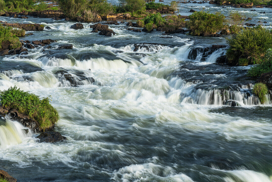 The Iguazu River above the Santa Maria Waterfall at Iguazu Falls National Park in Brazil. A UNESCO World Heritage Site.